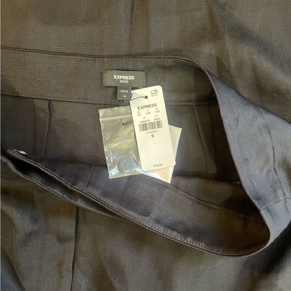 Black Linen blend high waisted tailored skirt,front slit,Midi skirt, size 10,NWT - Picture 6 of 10